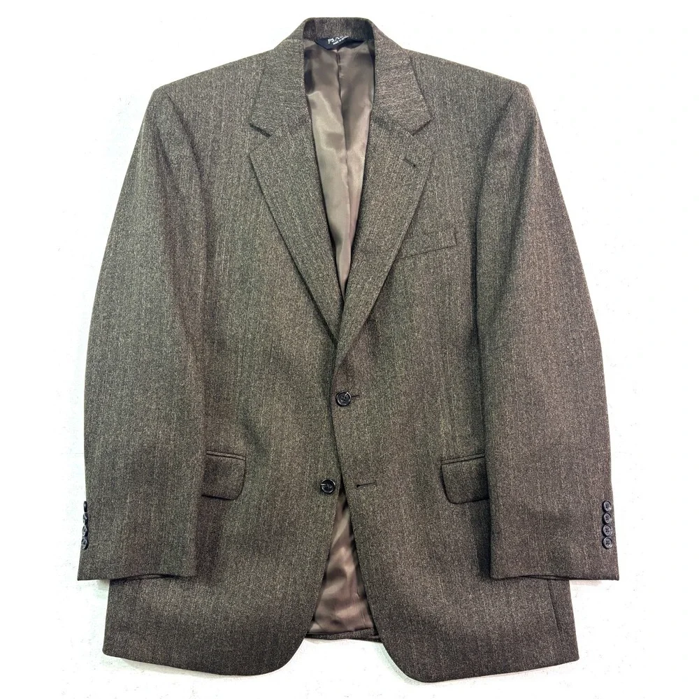 Jos A Bank 40R Brown Herringbone Tweed‎ Blazer Jacket Sport Suit Coat Wool